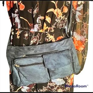 NIB Teal suede leather crossbody multi-pocket bag